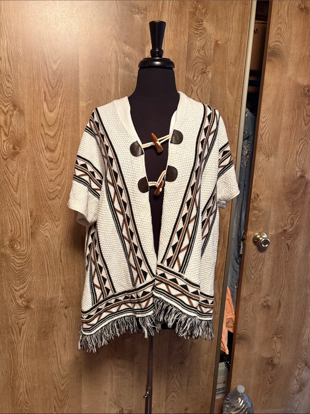 Ivory Fringe Knit Cardigan with Toggle Closures